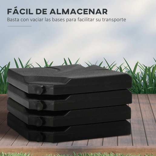 Outsunny Base para Chapéu de Sol de 4 Peças Suporte para Chapéu de Sol Recarregável com Areia 72 kg ou Água 56 kg para Jardim Pátio ou Terraço Preto