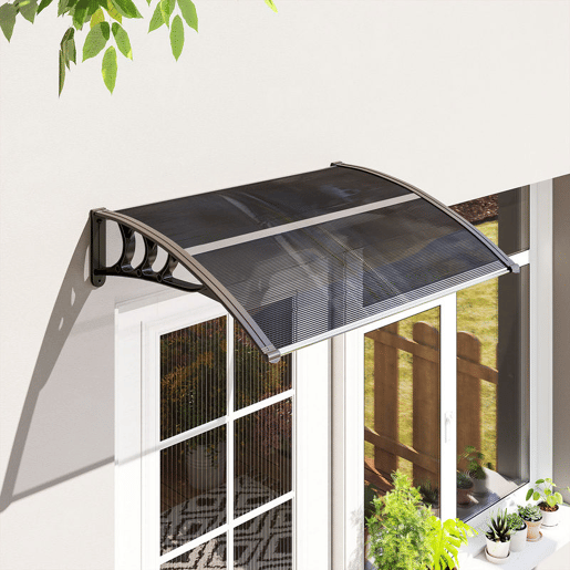 Outsunny Marquise para Portas e Janelas 100x75x23 cm Marquise de Proteção contra Sol e Chuva com Cobertura de Policarbonato Preto