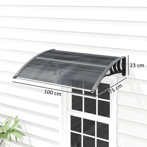 Outsunny Marquise para Portas e Janelas 100x75x23 cm Marquise de Proteção contra Sol e Chuva com Cobertura de Policarbonato Preto