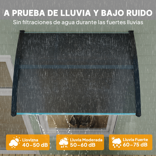 Outsunny Marquise para Portas e Janelas 100x75x23 cm Marquise de Proteção contra Sol e Chuva com Cobertura de Policarbonato Preto