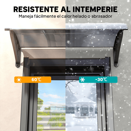 Outsunny Marquise para Portas e Janelas 100x75x23 cm Marquise de Proteção contra Sol e Chuva com Cobertura de Policarbonato Preto