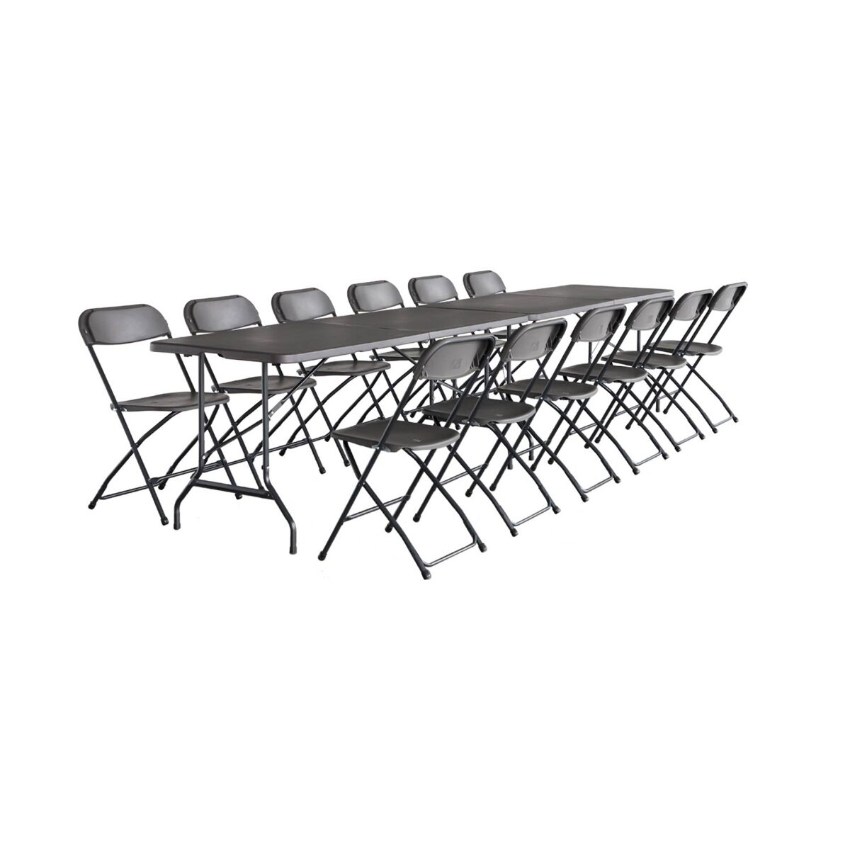 Set de 2 mesas + 12 sillas plegables portátiles para eventos gris oscuro - 180x69.5x73.5 cm