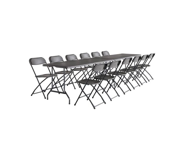 Set de 2 mesas + 12 sillas plegables portátiles para eventos gris oscuro - 180x69.5x73.5 cm