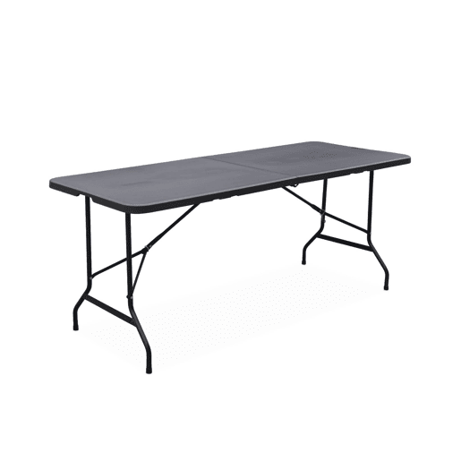 Set de 2 mesas de receção dobráveis em plástico + 12 cadeiras, Fiesta 12, Cinza escuro, 180x69.5x73.5 cm