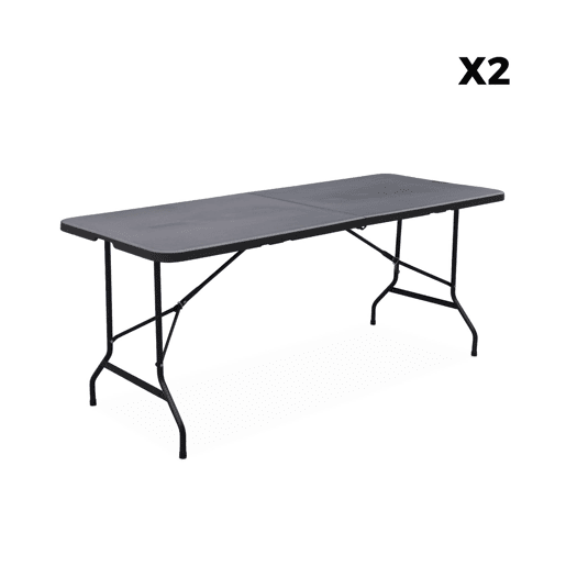 Set de 2 mesas de receção dobráveis em plástico + 12 cadeiras, Fiesta 12, Cinza escuro, 180x69.5x73.5 cm
