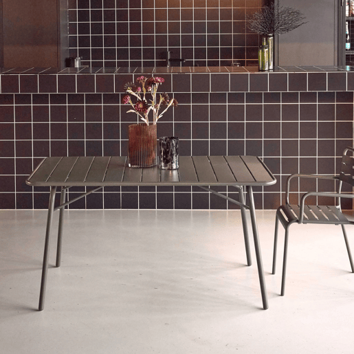 Mesa de jardim dobrável metálica, 6 lugares, Amelia 140cm, Verde caqui, 141.2x80x72.5 cm