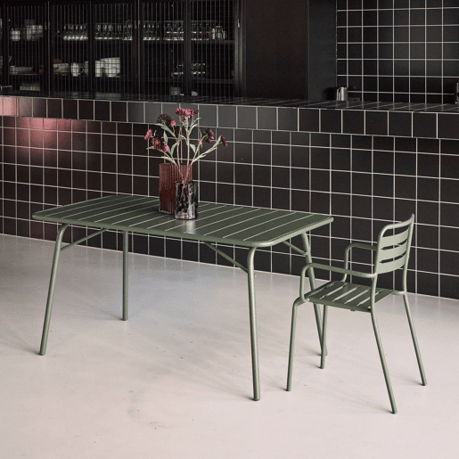 Mesa de jardim dobrável metálica, 6 lugares, Amelia 140cm, Verde caqui, 141.2x80x72.5 cm