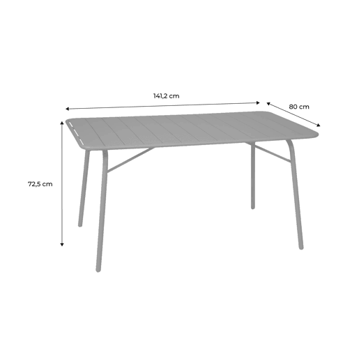 Mesa de jardim dobrável metálica, 6 lugares, Amelia 140cm, Verde caqui, 141.2x80x72.5 cm