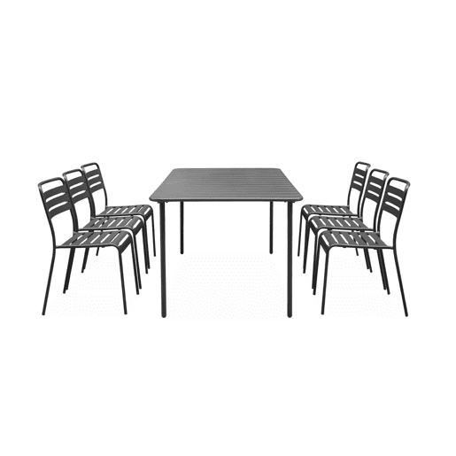 Mesa de jardim em metal com 6 cadeiras, Amelia, Antracite, 160x90x72.5 cm