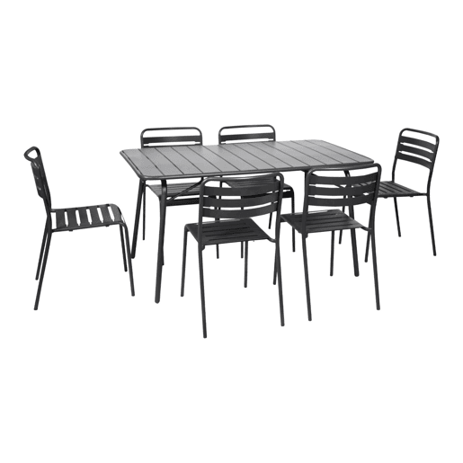 Mesa de jardim dobrável de metal com 6 cadeiras, Amelia, Antracite, 141.2x80x72.5 cm
