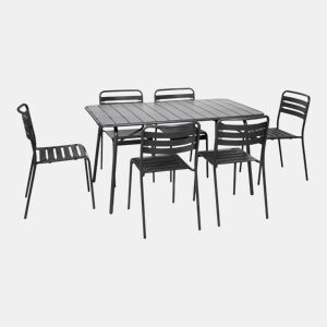 Mesa de jardim dobrável de metal com 6 cadeiras, Amelia, Antracite, 141.2x80x72.5 cm