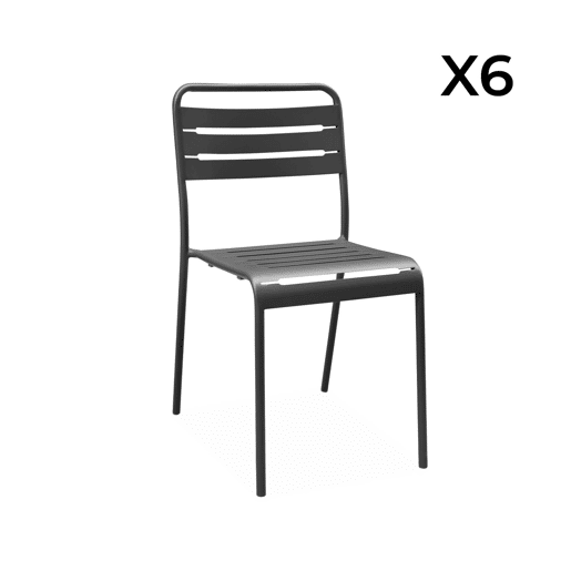 Mesa de jardim dobrável de metal com 6 cadeiras, Amelia, Antracite, 141.2x80x72.5 cm
