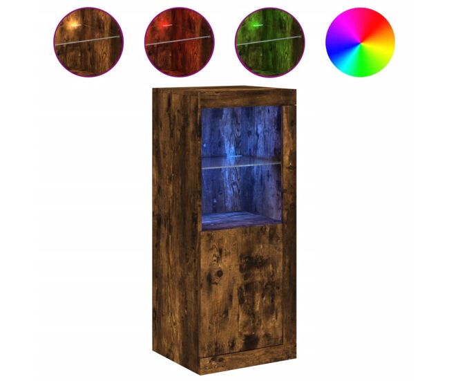 Vidaxl aparador con luces led roble ahumado 41x37x100 cm
