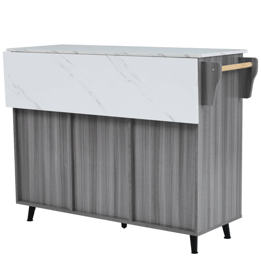 Aparador com mesa de consola rebatível e 2 gavetas - rodízios ou pés de madeira maciça - Cinzento