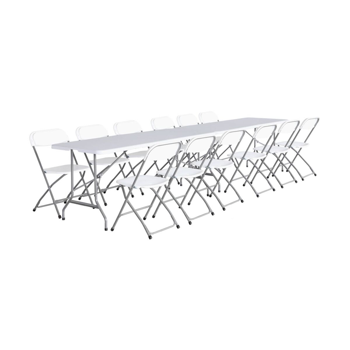 Set de 2 mesas + 12 sillas plegables portátiles para eventos blanco - 180x69.5x73.5 cm