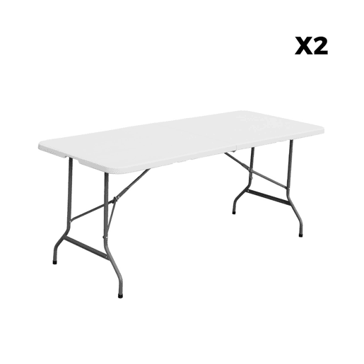 Set de 2 mesas de receção dobráveis em plástico + 12 cadeiras, Fiesta 12, Branco, 180x69.5x73.5 cm