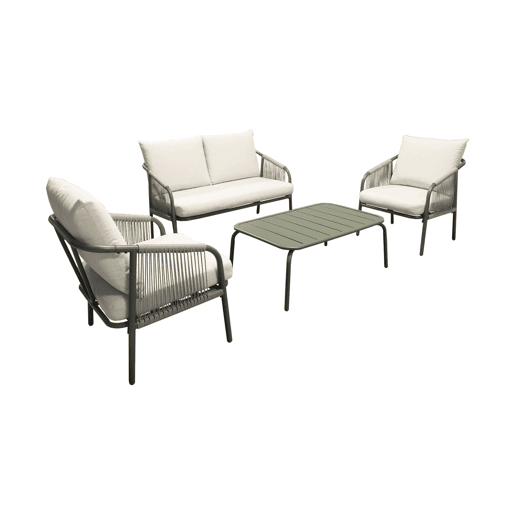 Conjunto de jardim em aço, 4 pessoas, Fiora, Verde caqui, 119.8x70x67 cm