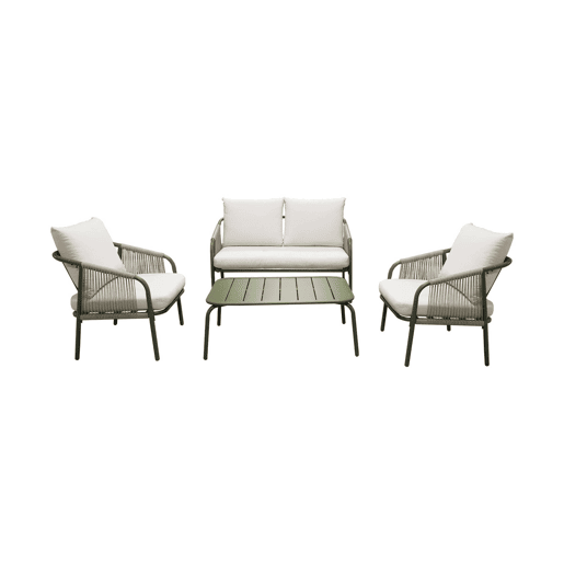 Conjunto de jardim em aço, 4 pessoas, Fiora, Verde caqui, 119.8x70x67 cm