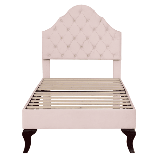Cama estofada em veludo 90x200 cm com cabeceira regulável + estrado de molas - Rosa