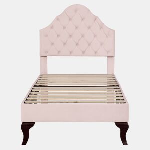 Cama estofada em veludo 90x200 cm com cabeceira regulável + estrado de molas - Rosa