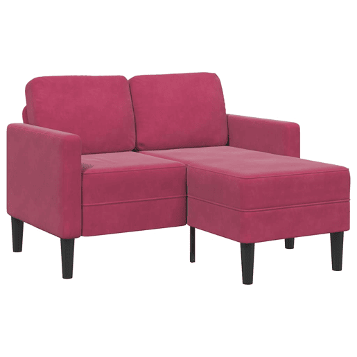 Sofá 2 lugares - Sofá fixo com Chaise em L 125 cm veludo vermelho tinto