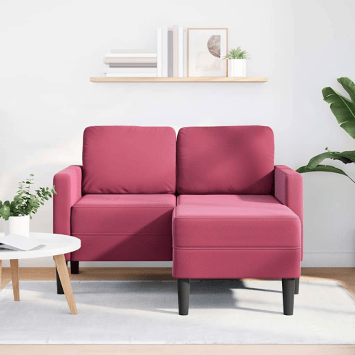 Sofá 2 lugares - Sofá fixo com Chaise em L 125 cm veludo vermelho tinto