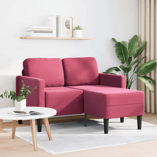Sofá 2 lugares - Sofá fixo com Chaise em L 125 cm veludo vermelho tinto