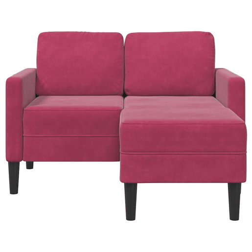 Sofá 2 lugares - Sofá fixo com Chaise em L 125 cm veludo vermelho tinto
