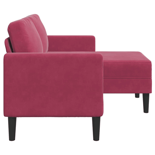 Sofá 2 lugares - Sofá fixo com Chaise em L 125 cm veludo vermelho tinto