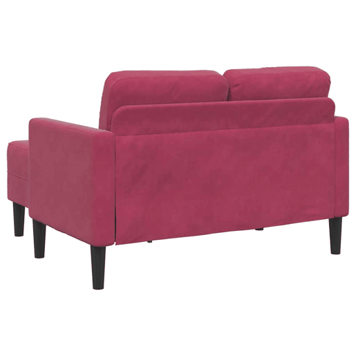 Sofá 2 lugares - Sofá fixo com Chaise em L 125 cm veludo vermelho tinto