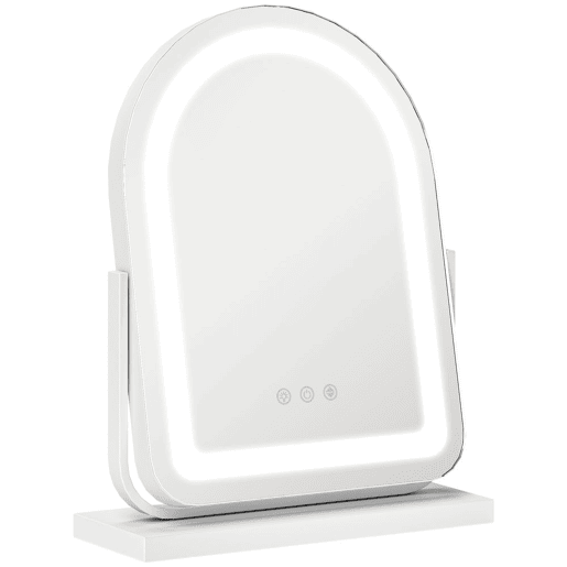 HOMCOM Espelho de Maquilhagem com Luz LED Espelho de Tocador Giratório com 3 Modos de Iluminação Ajustáveis Interruptor Tátil Rotação Regulável de 360° e Função de Memória 33x44,5x12 cm Branco