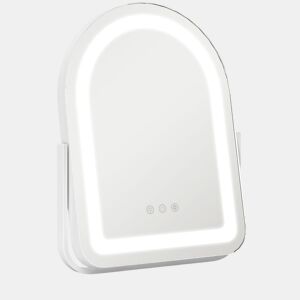 HOMCOM Espelho de Maquilhagem com Luz LED Espelho de Tocador Giratório com 3 Modos de Iluminação Ajustáveis Interruptor Tátil Rotação Regulável de 360° e Função de Memória 33x44,5x12 cm Branco