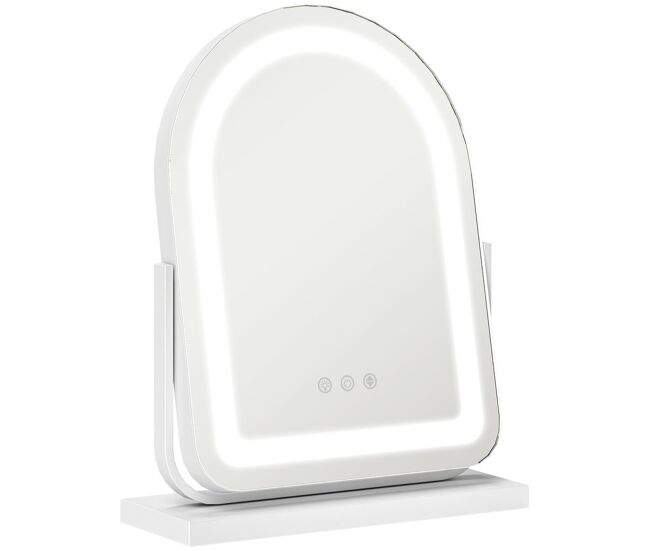 Homcom espejo maquillaje con luz led espejo tocador giratorio con 3 modos de iluminación ajustables interruptor táctil rotación regulable de 360° y