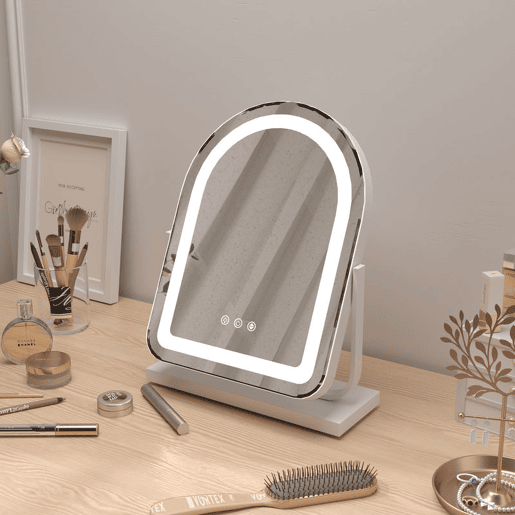 HOMCOM Espelho de Maquilhagem com Luz LED Espelho de Tocador Giratório com 3 Modos de Iluminação Ajustáveis Interruptor Tátil Rotação Regulável de 360° e Função de Memória 33x44,5x12 cm Branco
