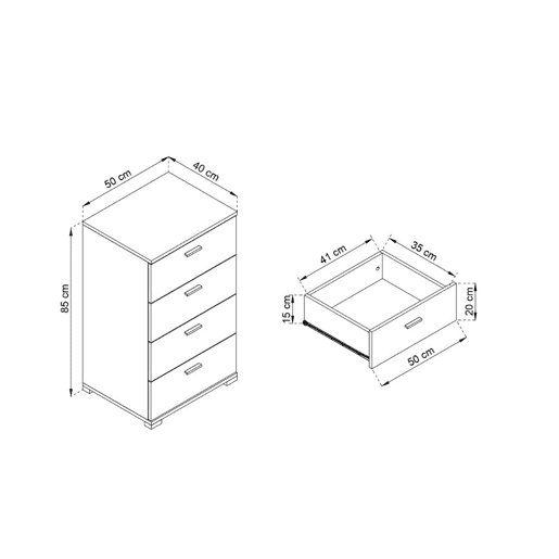 Cómoda AMBIHOME KODA 01 - Gafite, 50x40x85cm