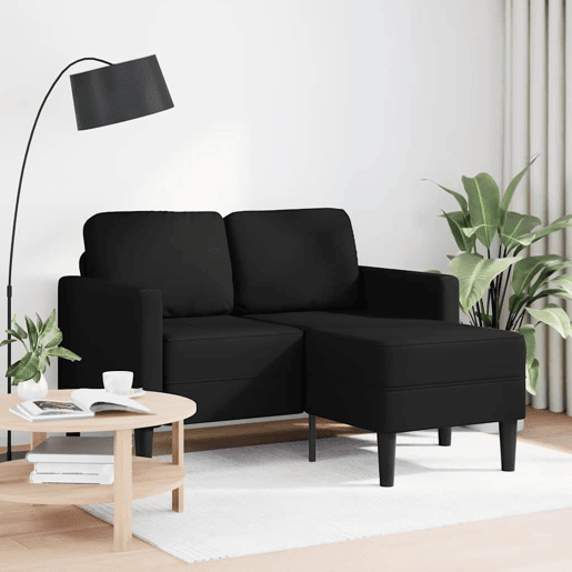 Sofá 2 lugares - Sofá fixo com Chaise em L 125 cm couro artificial preto