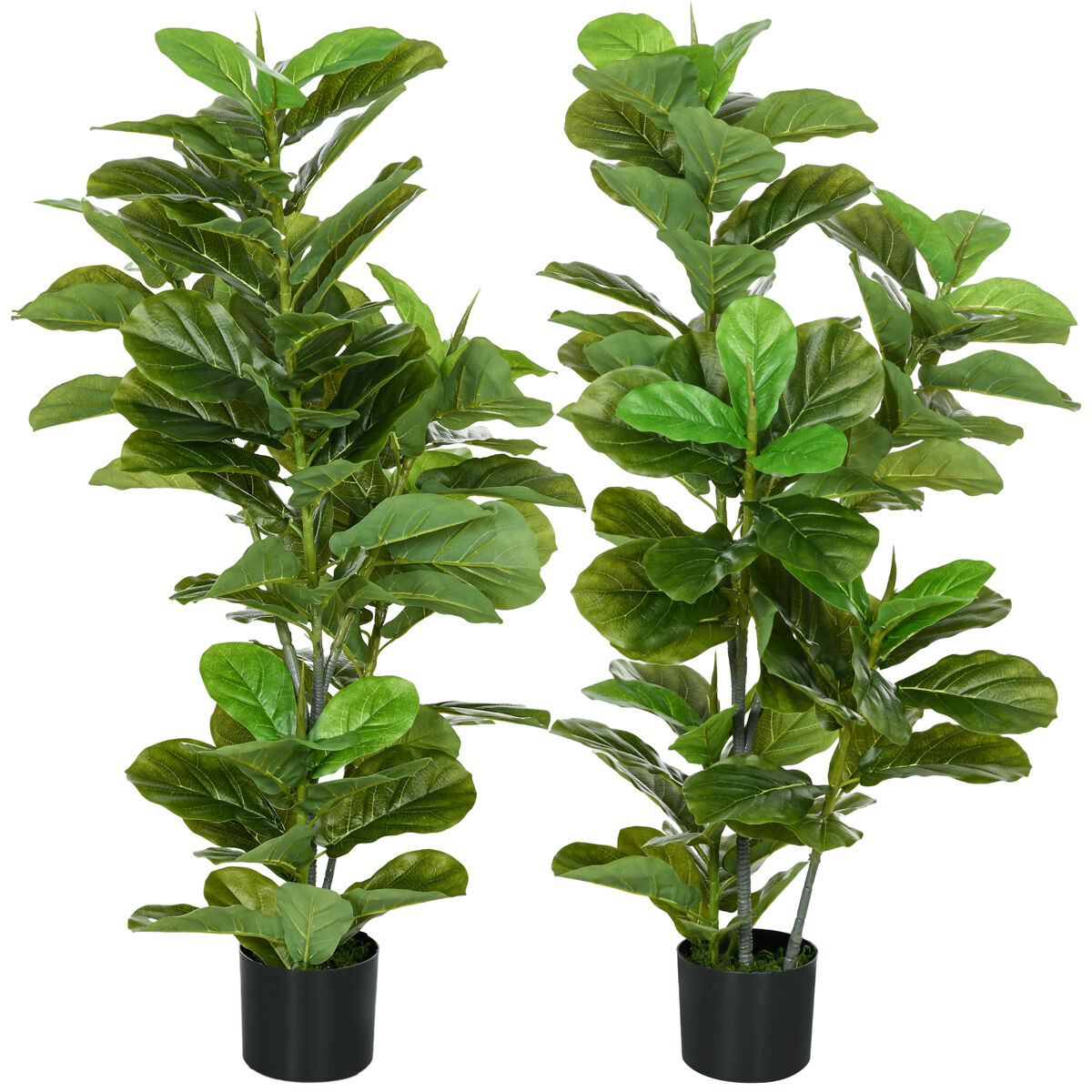 Homcom conjunto de 2 plantas artificiales decorativas 110x15 cm árboles artificiales de ficus con 90 hojas y macetas para interior decoración para sala de estar oficina verde