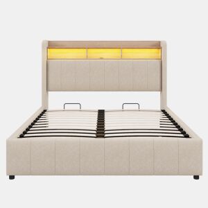 Cómoda estofada em linho 140x200 cm - com LED + tomadas - Bege