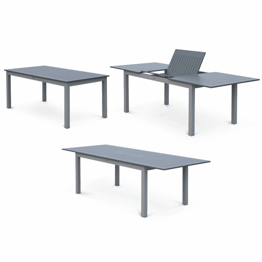 Mesa de jardim extensível em alumínio, 8 cadeiras, Chicago 8, Cinza, 244x100x75 cm