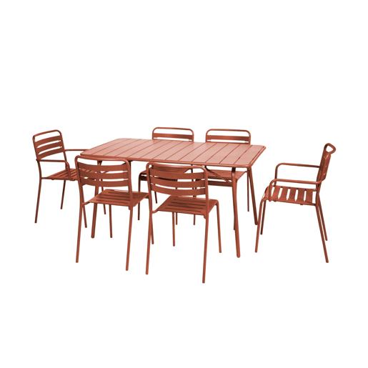 Mesa de jardim dobrável de metal 2 poltronas 4 cadeiras, Amelia, Terracota, 141.2x80x72.5 cm