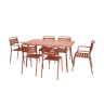 Mesa de jardim dobrável de metal 2 poltronas 4 cadeiras, Amelia, Terracota, 141.2x80x72.5 cm