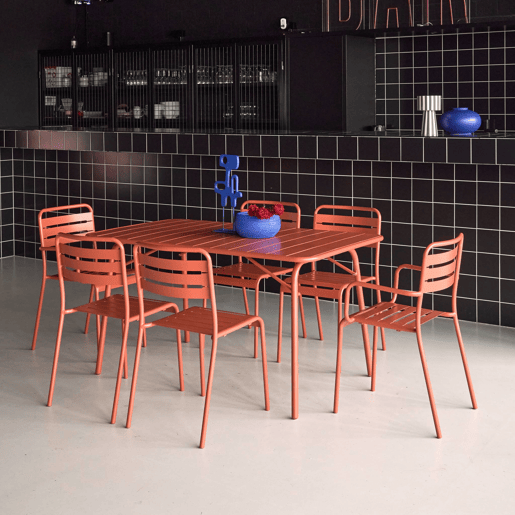 Mesa de jardim dobrável de metal 2 poltronas 4 cadeiras, Amelia, Terracota, 141.2x80x72.5 cm