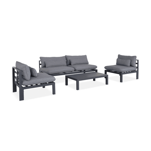 Conjunto de sofá de jardim com estrutura em alumínio, 5 lugares, Rieti, Antracite, 92x204x71.5 cm