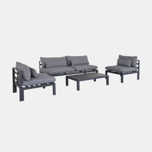 Conjunto de sofá de jardim com estrutura em alumínio, 5 lugares, Rieti, Antracite, 92x204x71.5 cm