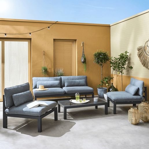 Conjunto de sofá de jardim com estrutura em alumínio, 5 lugares, Rieti, Antracite, 92x204x71.5 cm