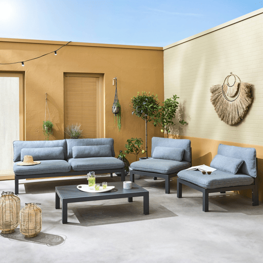 Conjunto de sofá de jardim com estrutura em alumínio, 5 lugares, Rieti, Antracite, 92x204x71.5 cm