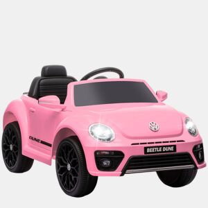 AIYAPLAY Carro Elétrico para Crianças acima de 3 Anos Carro Elétrico Infantil Volkswagen Beetle com Bateria 12V Controlo Remoto Faróis Buzina e Música 97x56,5x46 cm Rosa