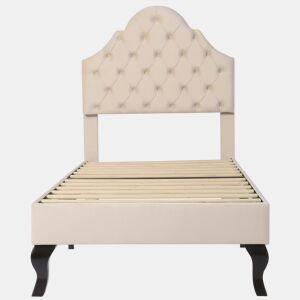 Cama estofada 90x200cm em veludo com cabeceira regulável + estrado de molas - Bege