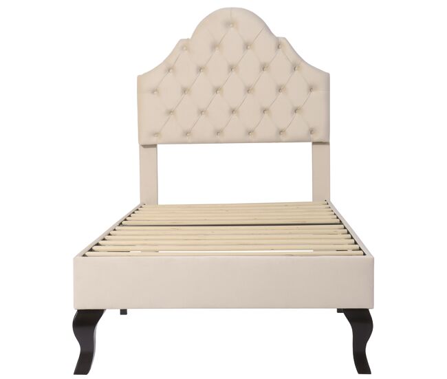 Cama tapizada 90x200cm en terciopelo con cabecero regulable + somier - beige