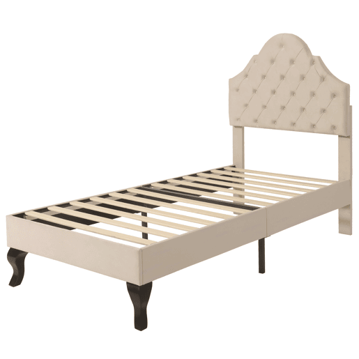 Cama estofada 90x200cm em veludo com cabeceira regulável + estrado de molas - Bege